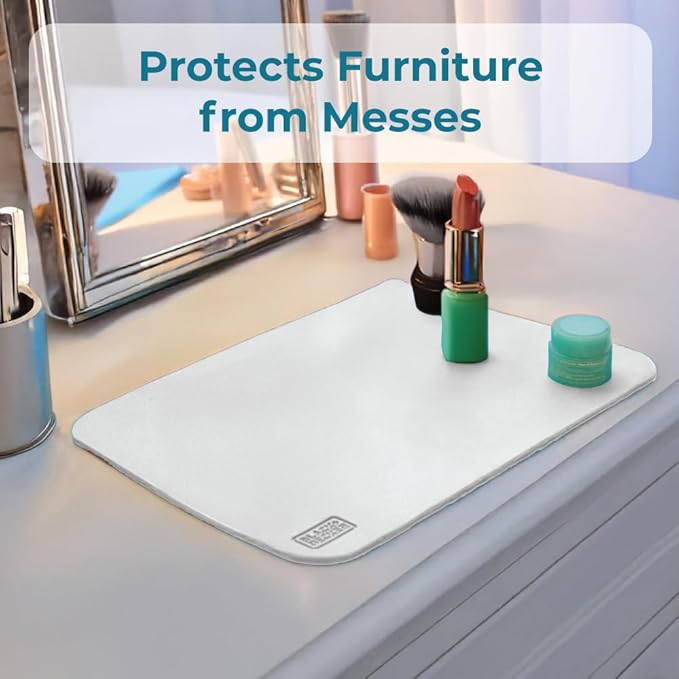 BLACK+DECKER Water-Resistant Nightstand Mat, 7.5" x 11" – Protects Nightstands from Liquids & Dirt, Travel-Ready, Stylish PU Leather Protector, Night Stand Covers, End Side Table Pad, Coffee Table Top