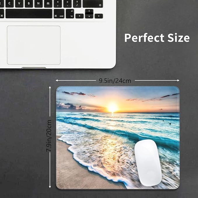 Gaming Map Mouse Pad,Cusetom Small Mousepad with Designs,Non-Slip Rubber Base Gaming MousePads for Computers Laptop Office,9.5"x7.9"x0.12"(240mmx200mmx3mm),Beautiful Sunrise Beach