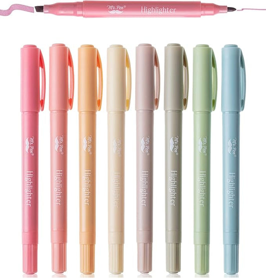 Mr. Pen- Dual Tip Highlighters, 8 Pack, Fine & Chisel, Cute Highlighters Assorted Colors, Dual Tip Markers
