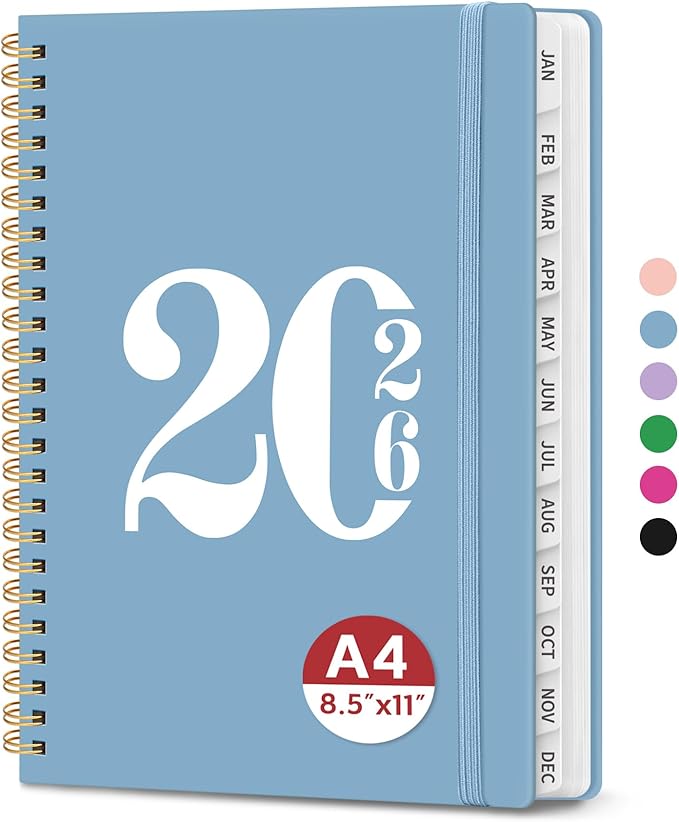 2026 Planner, Weekly and Monthly Calender Planner, Jan 2026 to Dec 2026, Hardcover 2026 Calendar Book with Tabs & Inner Pocket, Office Home School Supplies for Women & Men - A4 (8.5" x 11"), Blue