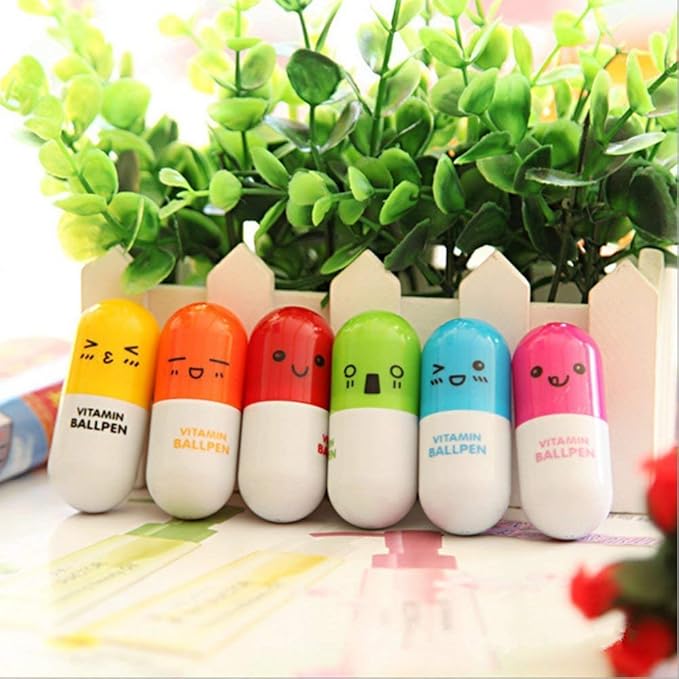 40pcs Vitamin Pill Ballpoint Pen Cute Cartoon Retractable Ball Pen Smiling Face Ball Pen (Random Color)