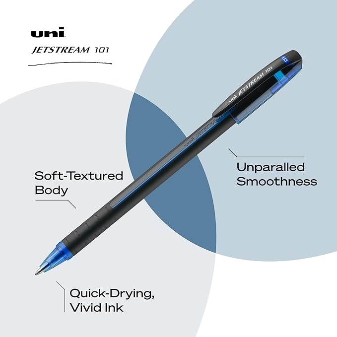 uniball Jetstream 101 Ballpoint Pens, Medium Point (1.0mm), Blue, 12 Pack