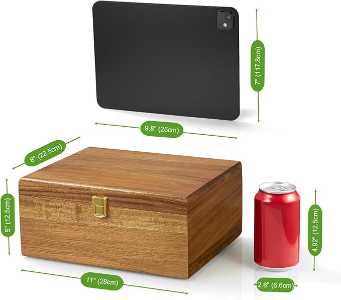 DRASTAR Wooden Keepsake Box, Large Acacia Storage Box with a Hinged Lid, Memory treasure box for Crafts and Photo Storage