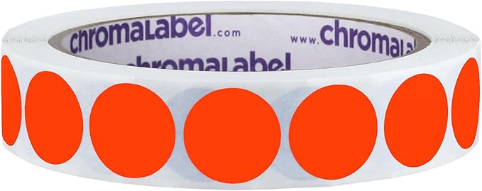 ChromaLabel 3/4 Inch Circle Sticker Labels, High Visibility Round Color Coding Labels, Removable Sticky Dots - 1000 Colored Dot Stickers per Roll, Fluorescent Red-Orange Circle Stickers