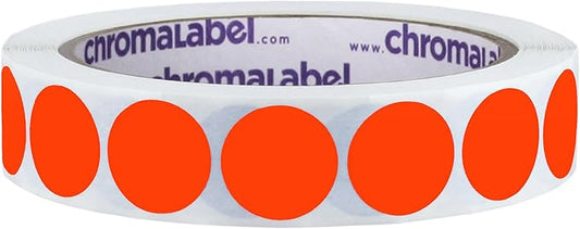 ChromaLabel 3/4 Inch Circle Sticker Labels, High Visibility Round Color Coding Labels, Removable Sticky Dots - 1000 Colored Dot Stickers per Roll, Fluorescent Red-Orange Circle Stickers