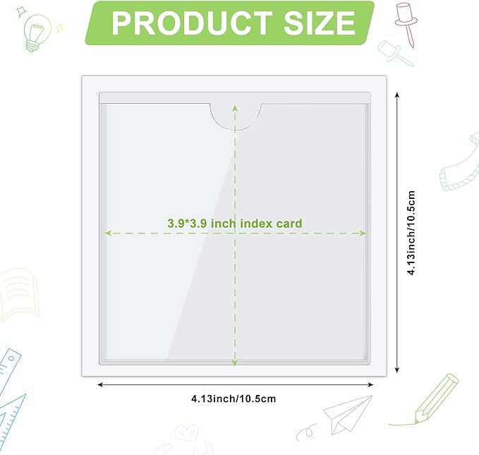 30 Pack Self-Adhesive Index Card Pockets with Top Open for Loading - Ideal Index Card Holder for Organizing and Protecting - Crystal Clear Plastic (4.13 x 4.13 Inches)
