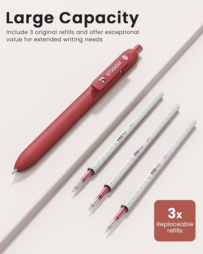 Red Gel Pens, 6Pcs Quick Dry Red Ink Pens with 3 Extra Refills, Fine Point Retractable Smooth Writing Pens for Journaling, Note Taking, School Supplies, Nurse Aesthetic, Office(Red)