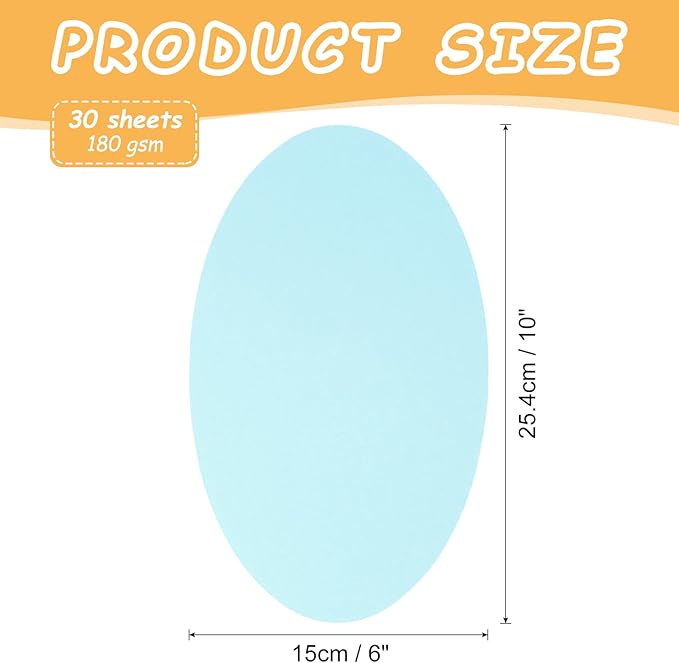 MECCANIXITY 10 Inch Oval Card Stock, 30 Pcs Colored Cutouts Paper Thick Cardstock Coaster for DIY Craft Projects Classroom Bulletin Board Decor, Light Blue
