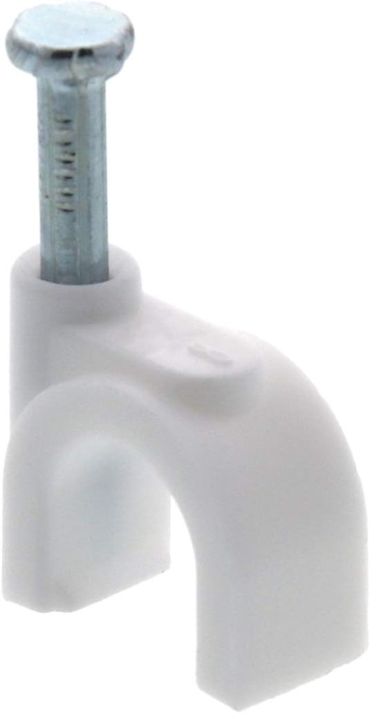 Secure 8mm White Round Nail Cable Clip for Coax, Ethernet, and Telephone Cable Management - 100 Pack