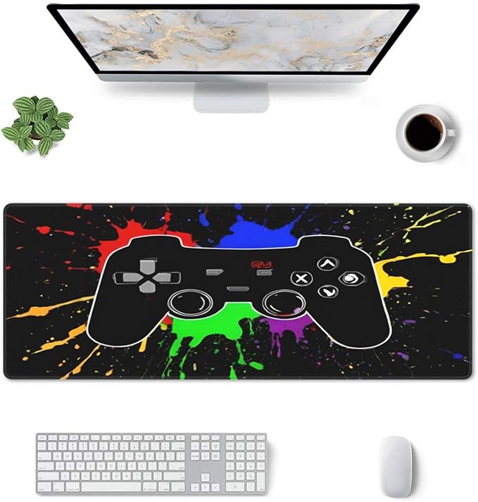 Game Joystick XL Large Mouse Pad with Stitched Edges Long Non-Slip Rubber Base Mousepad Gaming Theme Laptop Keyboard Mat Desk Pad for Office Home Desk Decor, 31.5" X 11.8"