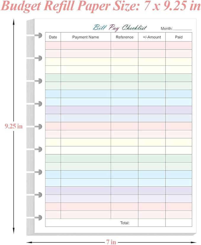 (2-Pack) 9-Disc Bill Pay Checklist Refills - 100 Sheets/200 Pages Classic Size Colorful Monthly Budget Forms for Happy Planners, 7"x9.25"
