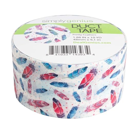 Simply Genius Duct Tape - 1.88 in x 10 yd, Pretty Feathers - Colored Tape for Crafts & DIY with Strong Adhesive & Colorful Pattern