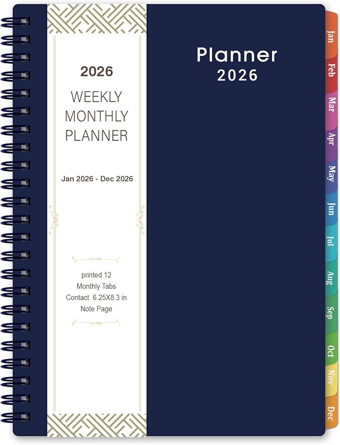 2026 Planner - Planner 2026 with Weekly & Monthly Spreads, Jan 2026 - Dec 2026, 6.25" × 8.3", Strong Twin-Wire Binding, Round Corner, Flexible Cover, Monthly Tabs