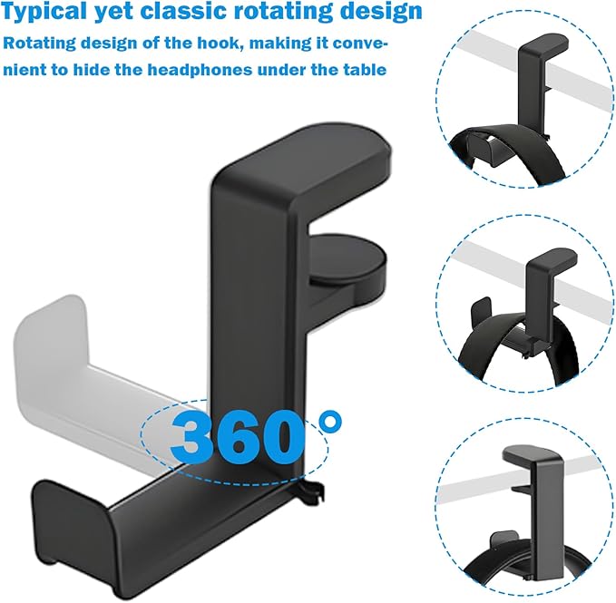 Rotating Headphone Stand,Headphone Holder Desk,Pc Gaming Headset Holder,Adjustable Clamp-On Under Hanger,360 Degree Adjustable Rotation