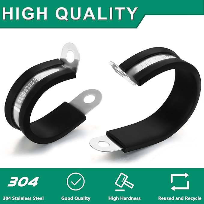 30pcs 5/16 Inch Stainless Steel Cable Clamps,Rubber Coated Cushioned Insulated Cable Clamp,Automotive Cable Wire Clamps,Pipe Clamps,Metal Clamp for Tube,Lines,Wire Cord Installation(Black,8mm)
