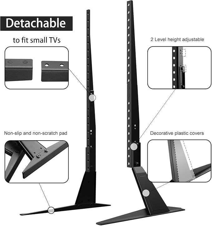 Universal TV Stand, Metal TV Legs for 20-65 inch LCD/LED/OLED/Plasma Flat&Curved Screen TV Height Adjustment with VESA 75x75mm to 800x500mm Max ML1760