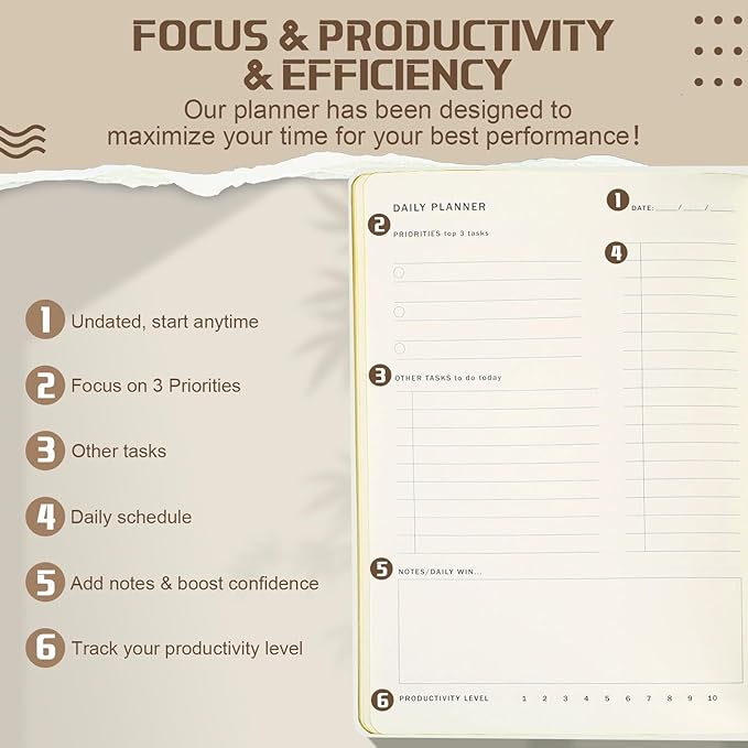 Productivity 2026 Planner Undated Daily Weekly Monthly Time Management & Organization Goal Achievement for Professionals & Students Workers(White)