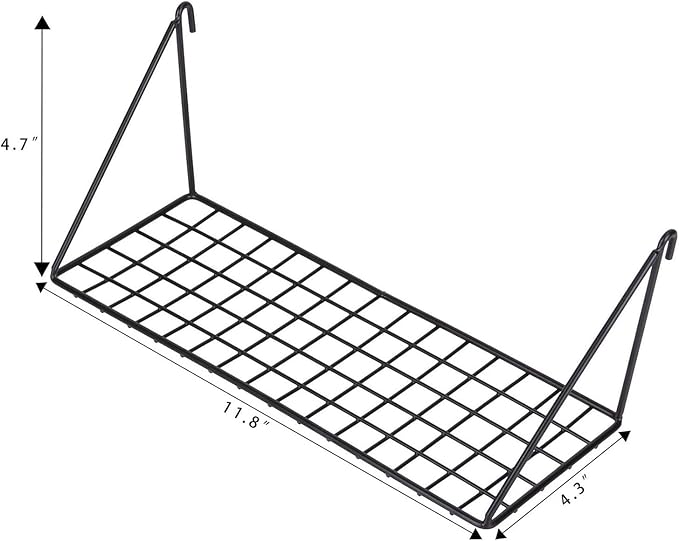 Kaforise Hanging Straight Shelf for Wire Wall Grid Panel, Small Wire Wall Organizer and Display Shelf, Size 11.8" X 4.3",Black Painted (4)