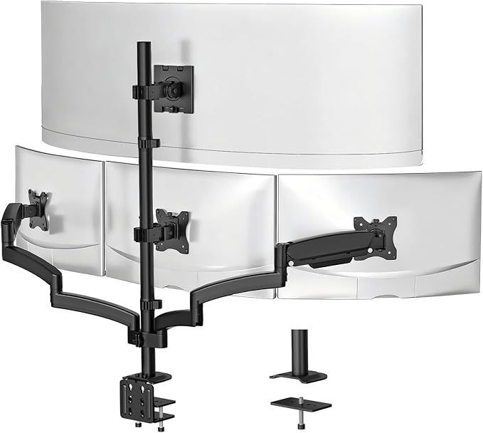 WALI 4 Monitor Mount for up to 49 inch Ultrawides on Top Bracket and 27 inch Screens on Lower Brackets, Heavy Duty Gas Spring Arm Extra Tall Quad Monitor Stand, up to 44 lbs (GSDM004S-P), Black