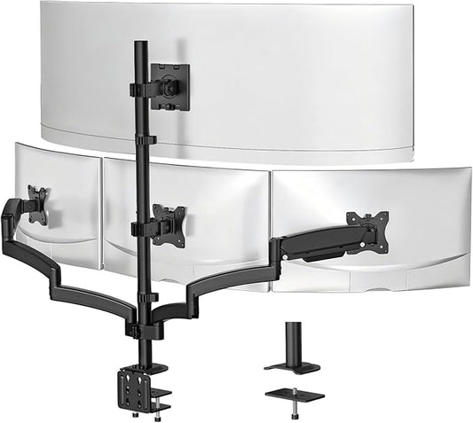 WALI 4 Monitor Mount for up to 49 inch Ultrawides on Top Bracket and 27 inch Screens on Lower Brackets, Heavy Duty Gas Spring Arm Extra Tall Quad Monitor Stand, up to 44 lbs (GSDM004S-P), Black