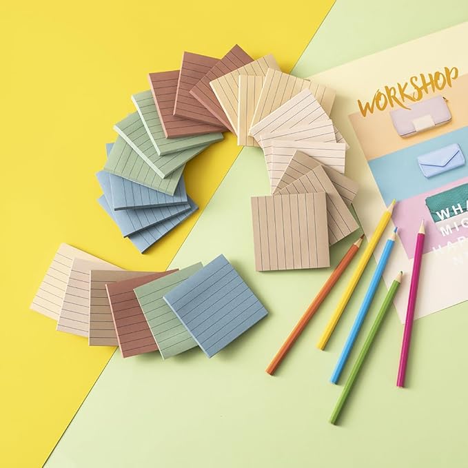 (24 Pack) Lined Sticky Notes 3x3 in,Notepads with Lines,Ruled Stickies Super Sticking Power,Office School Memo Note Pads Vintage Colors,Post on Windows Doors,Recyclable,Easy to Write on