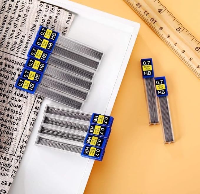 0.7mm HB Mechanical Pencil Lead Refills – 120 Pieces (10 Tubes x 12 Leads), Break-Resistant Polymer Graphite Refills for Mechanical Pencils, Smooth Writing School & Office Supplies