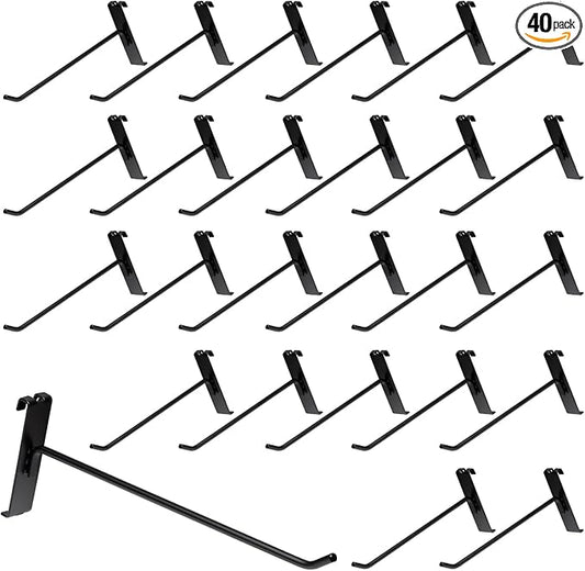 10Inch Gridwall Hooks, Grid Panel Hanging Hooks for Retail, Home, and Workspace Organization, Displays, and Storage Solutions(40Pack,Black)