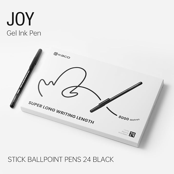 Kaco STICK 24 Pieces Ballpoint Pens 1.0mm Medium Point Long Lasting (24 Pcs - Black)