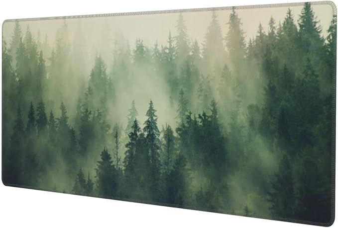 Green Forest Pine Fog Mountain Tree XXL XL Large Gaming Mouse Pad for Desk, Non-Slip Long Extended Keyboard Pads Mousepad Rubber Table Mat 31.5 X 11.8 Inch