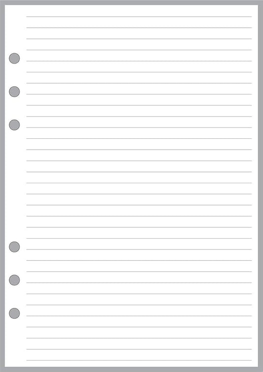A5 Size Simple Note Paper, 1/4" Spacing, Sized and Punched for 6-Ring A5 Notebooks by Filofax, LV (GM), Kikki K, TMI, and Others. Sheet Size 5.83" x 8.27" (148mm x 210mm)