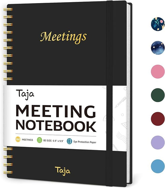 Meeting Notebook for Work Organization - Work Planner Notebook with Action Items, Agenda Planner for Note Taking, 160 Pages (6.9" X 9.9") Project Organizer for Men & Women - Black 1