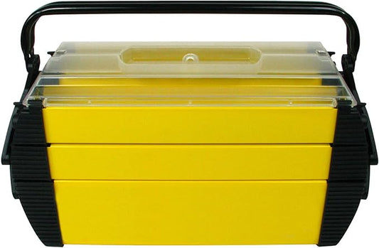 Portable Tool Box - Storage Compartments for Tools, Parts, Crafting Supplies or Tackle by Stalwart - Cantilever Toolbox, 18"L x 11.8"W x 8.25"H, Black/Yellow