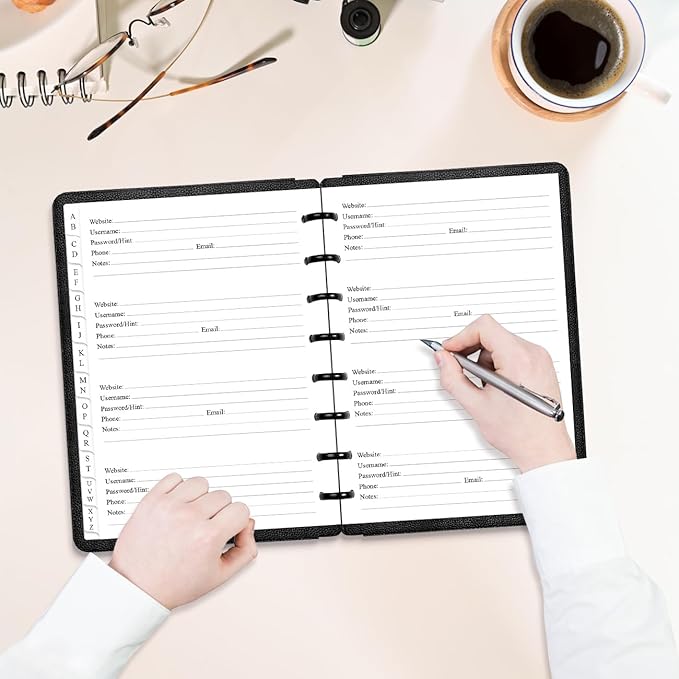 A5 TUL Discbound Password Book Refills - 8-Disc A-Z Password Notebook Refill Paper with Alphabetical Tabs, 120gsm White Paper, 5.8" x 8.3"