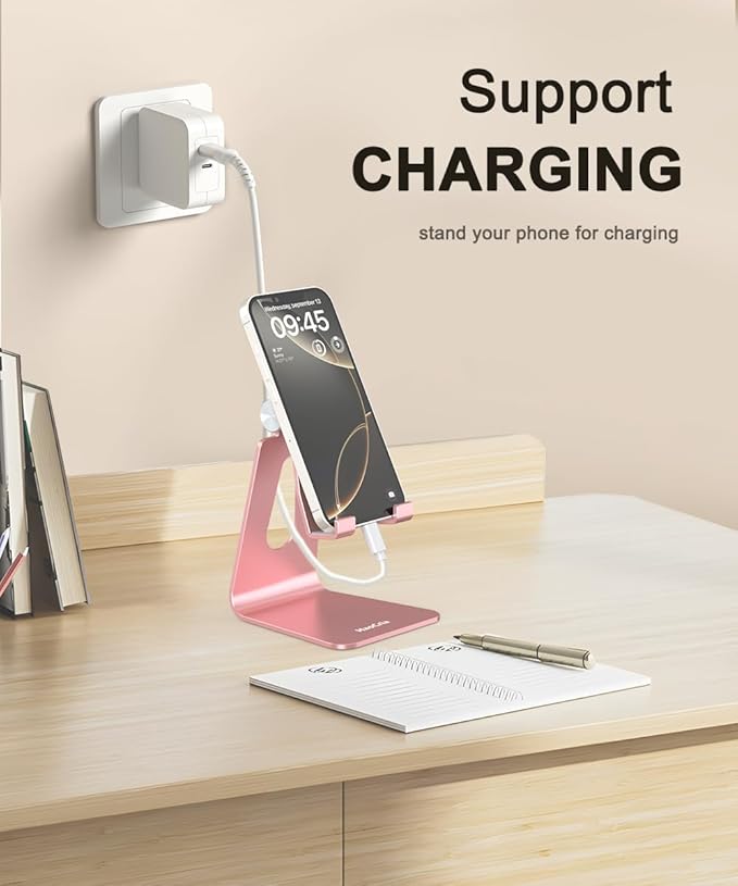 Cell Phone Stand for Desk- Adjustable Phone Stand Holder, Cradle, Dock, Desktop Stand for iPhone 17 16, 15, 14, Plus, Pro, Pro Max, 13 12 X XS,4-8" Phones, Office Accessories (Rose Gold)