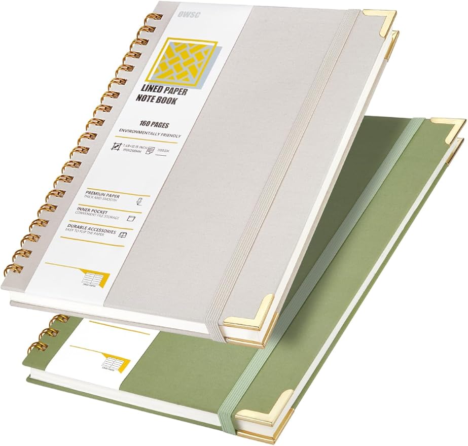Lined Spiral Notebook with thick 110 GSM Papers, 320 Pages B5 Size College Ruled Notebook, Hardcover 7.1 x 10 Inches Journal for Women and Men, Notebooks for work, School (2 Pack B5 Grey Green)