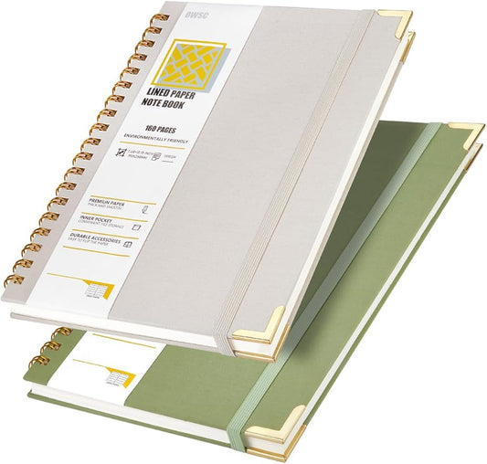 Lined Spiral Notebook with thick 110 GSM Papers, 320 Pages B5 Size College Ruled Notebook, Hardcover 7.1 x 10 Inches Journal for Women and Men, Notebooks for work, School (2 Pack B5 Grey Green)