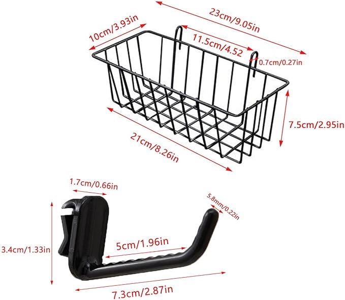 2 Pack Grid Panels Hanging Wire Basket Storage with Plastic Hooks for Gridwall Display Stand Wire Rack Wall Photo Grid Shelf Commercial Shop Retail Art Fair