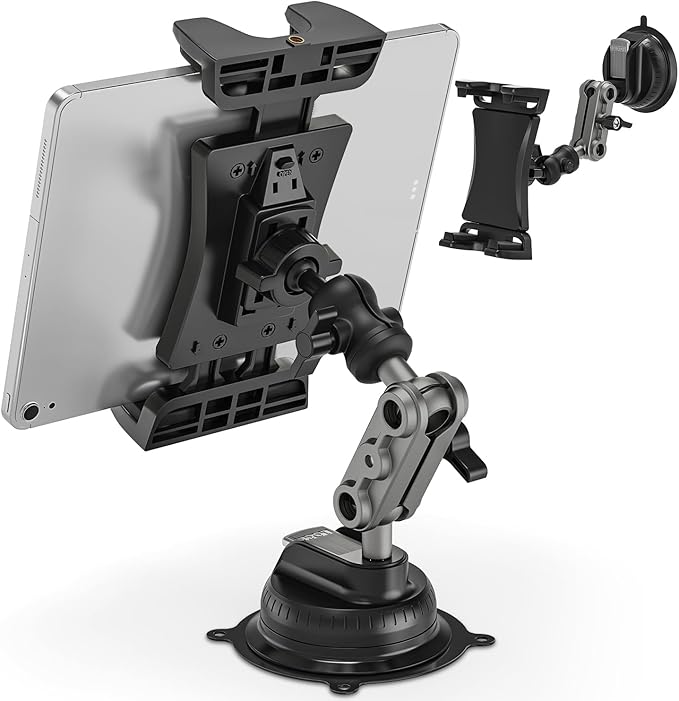 Tablet Mount for Truck, Car Tablet Holder Heavy Duty Super Suction Cup/Adhesive Base iPad Stand for Dash Windshield Wall Vehicle Desk, 360° Metal Bracket for 4.7-12.9" iPad Pro/Air/Mini/Galaxy