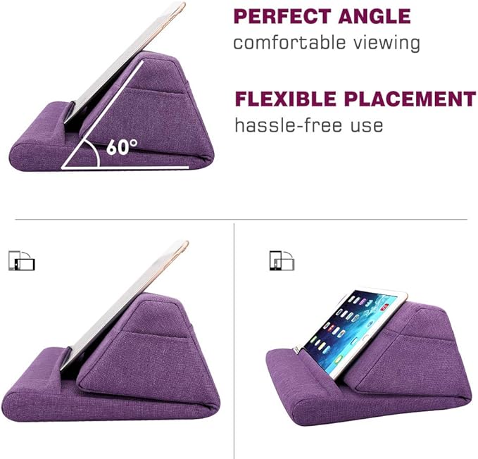 MoKo Tablet Pillow Stand, Soft Bed Pillow Holder, Fits up to 11" Pad, Fit with iPad 10.2"(8th Gen), New iPad Air 4 10.9"/ Air 3, iPad Pro 11/10.5/9.7, Mini 5 4, Galaxy Tab S6/ S7 11", Purple