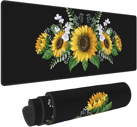 Sunflowers Wild Flowers Large Mouse Pad with Stitched Edges Long Non-Slip Rubber Base Mousepad Laptop Keyboard Mat Desk Pad for Office Home Desk Decor, 31.5" X 11.8"