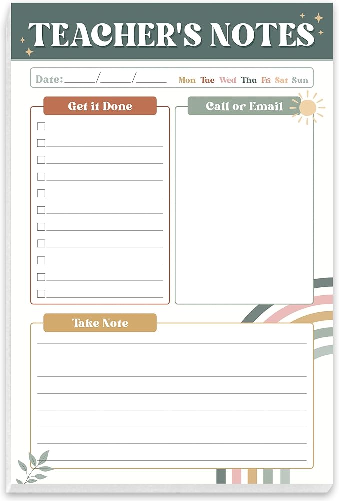 Teacher Gifts, Gifts for New Teachers, Modern Boho Teacher Notepad, To-Do List Notepad, Stationery Must-Have Supplies for Preschool, Elementary, Middle, and High School Teachers