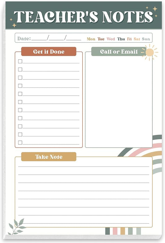 Teacher Gifts, Gifts for New Teachers, Modern Boho Teacher Notepad, To-Do List Notepad, Stationery Must-Have Supplies for Preschool, Elementary, Middle, and High School Teachers