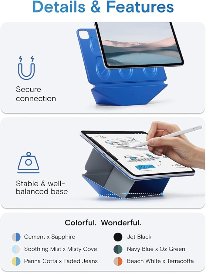 MOFT Dynamic Folio Tablet Stand for Desk Compatible with iPad Pro 13-inch (M5 2025/M4 2024), Slim Magnetic Tablet Holder Case with 20+ Viewing Angles, Soothing Mist x Misty Cove
