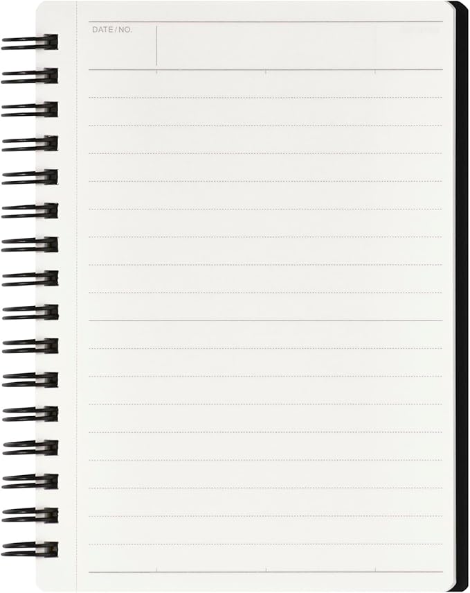 Maruman Mnemosyne Lined Memo Pad- A6, 5.83" x 4.49", 80 Sheets / 160 Pages, 7mm Narrow Ruled Notebook, Perforated Pages & Wire-Bound to Lay Flat, Black, Made in Japan