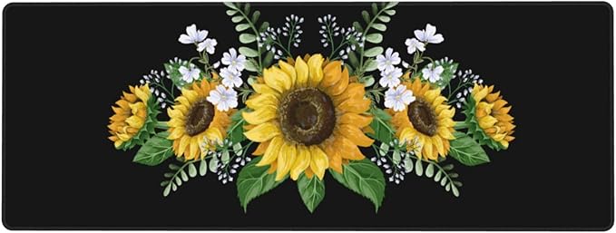 Sunflowers Wild Flowers Large Mouse Pad with Stitched Edges Long Non-Slip Rubber Base Mousepad Laptop Keyboard Mat Desk Pad for Office Home Desk Decor, 31.5" X 11.8"