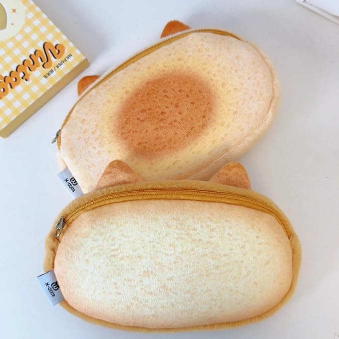 Super Cute Lovely Lucky Bread Toast Cat Pencil Case, Big Capacity Large Soft Plush Happy Kitty Fluffy Clothes Zipper Pencil Box Case, Makeup Bag Office Storage Holder Pouch Pen Bag -Ginger Cat
