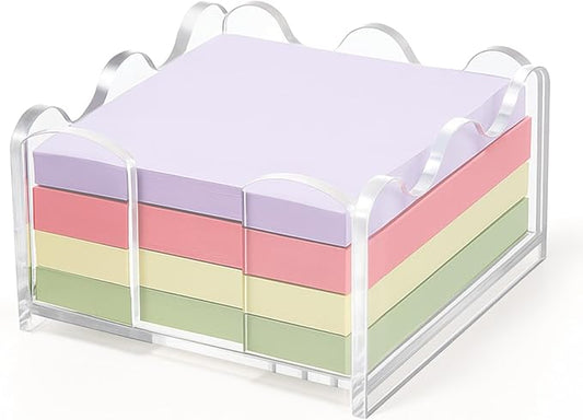 1pc Scalloped Acrylic Sticky Note Holder, 3x3 Inch Clear Cute Notepad Holder Sticky Note Dispenser with Wave Design, Thick Acrylic Desk Organizer for Office, Home, Dorm, Classroom Desk