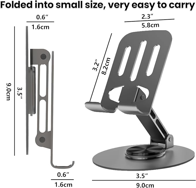 Universal Metal Cell Phone Stand, Multi-Angel Adjustable 360° Rotation Non-Slip Metal Phone Stand Compatible with iPhone 17 16 Pro Max and All Smartphones (Grey)