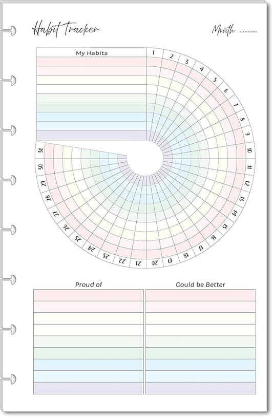 Color Habit Tracker Inserts for Discbound Planners Resolution Tracker, Habit Log, Habit Planner Fits Happy Planners TUL Staples ARC Notebook Levenger Circa NOTIQ Marta Stewart (8-Disc Half Letter)