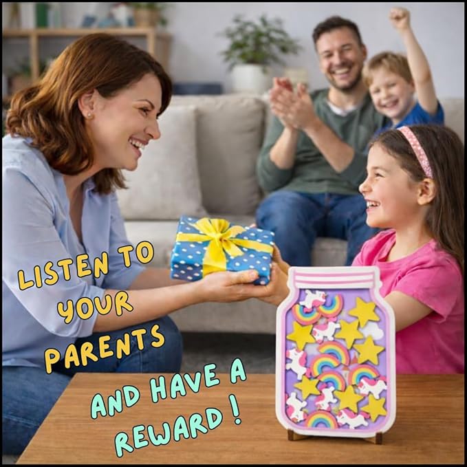 Reward Jar for Kids – Habit Tracker & Positive Behavior System with Reusable Tokens – Visual Chore & Motivation Tool (Unicorn)